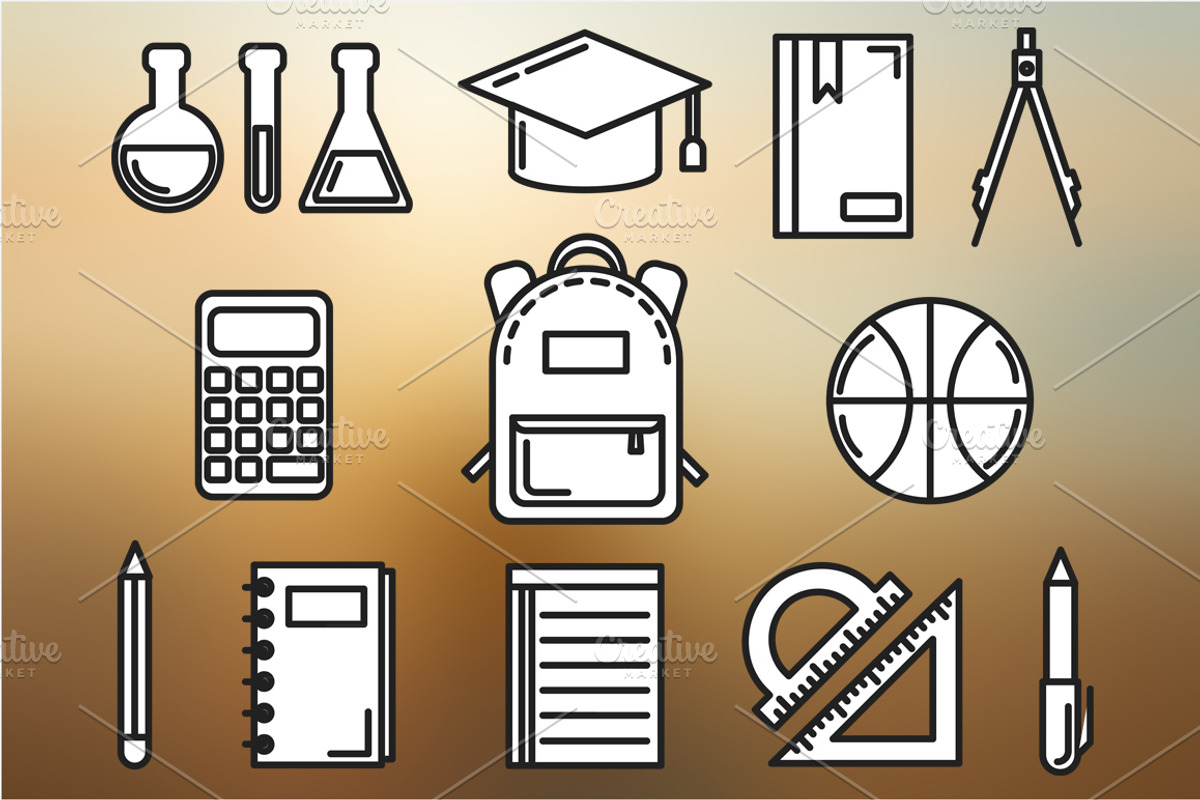 School Set Outlined & Colored, an Outline Icon by DeniseUytiepo (Photo 5 of 5)