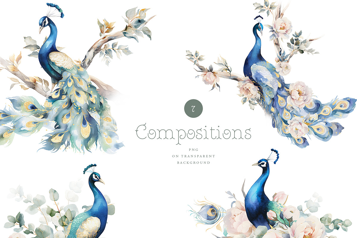 Watercolor vintage birds peacock, an Animal Illustration by MariGraphic boutique (Photo 5 of 8)