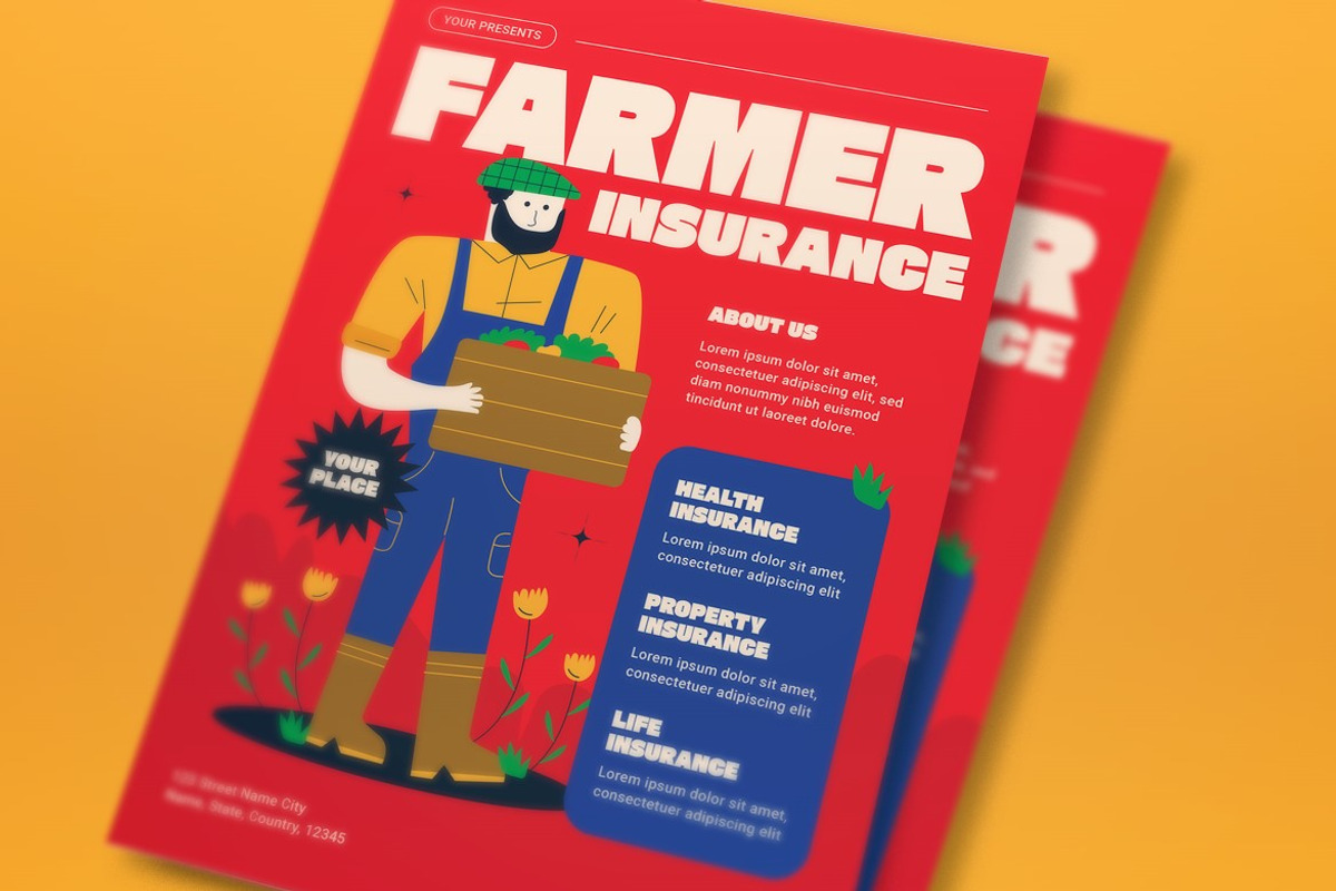 Red Bold Farmer Insurance Flyer Set, a Flyer Template by graphicook (Photo 3 of 6)
