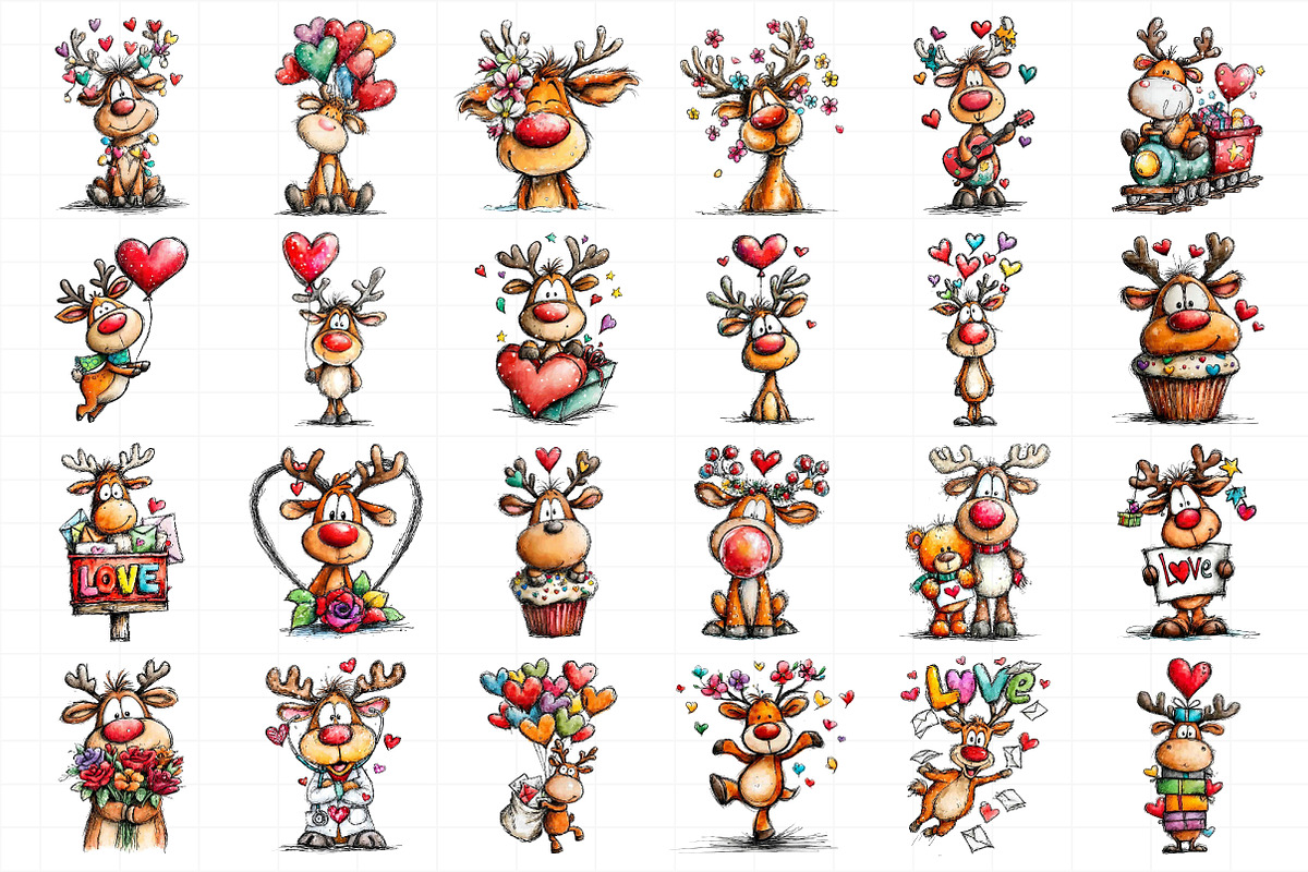 Funny valentine Reindeer Clipart, an Illustration by Daily.Designs (Photo 5 of 5)