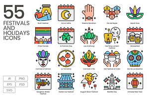 54 Festival And Holidays Icons Aes