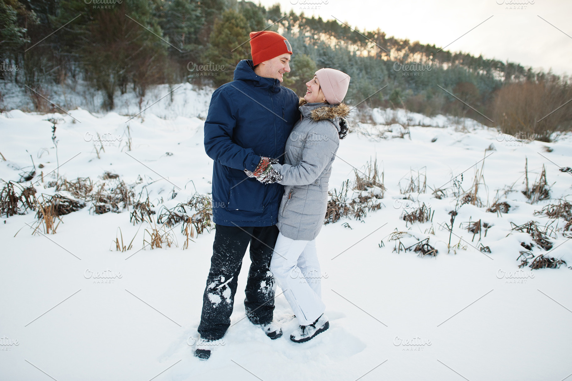 Couple hugs in winter nature. Outdoors in snow., a Person Photo by AS photostudio