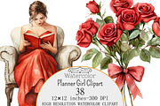 Watercolor Planner Girl Clipart, a Seasonal Illustration by Design Market (Thumbnail 1 of 4)