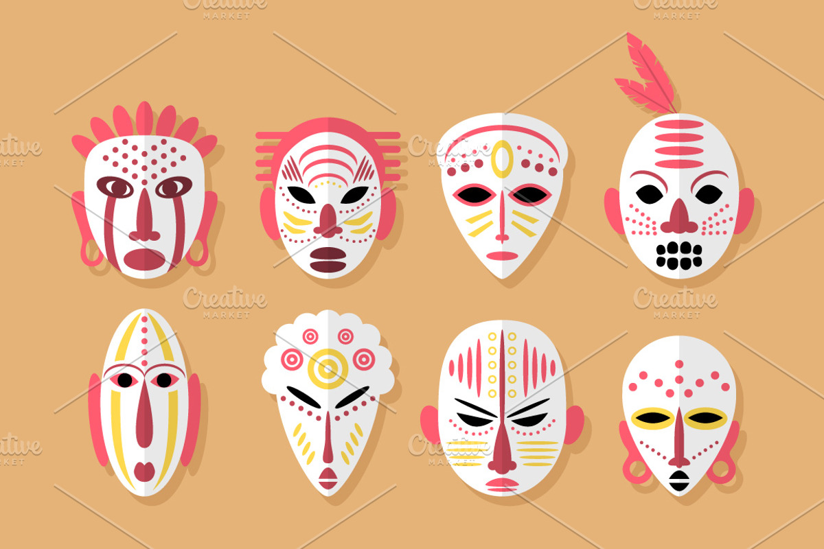 8 African Masks Flat Icons, an Icon by Lianella's Shop (Photo 5 of 5)