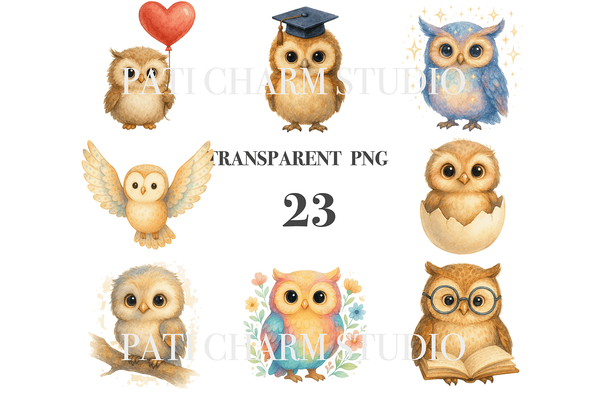 23 Cute Owl Clipart, an Animal Illustration by Pati Charm Studio (Photo 3 of 8)