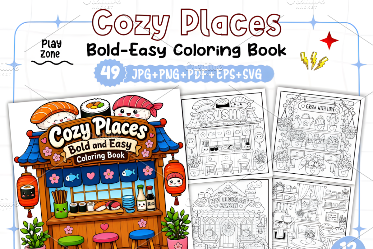 Cozy Places Coloring Book Bold &Easy, a Decorative Illustration by Design Station (Photo 1 of 7)