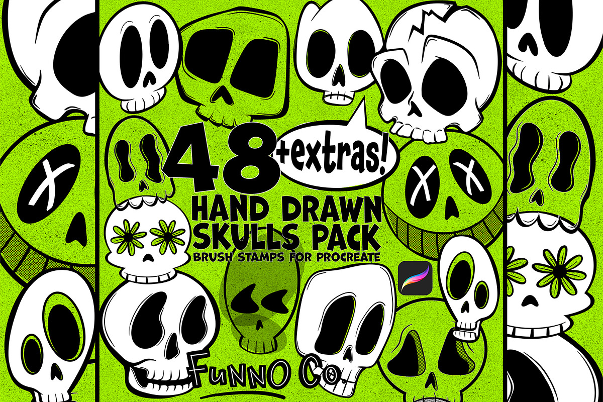 Hand Drawn Skulls Brush Stamp Pack, a Brush Add-On by Funno Co. (Photo 1 of 4)