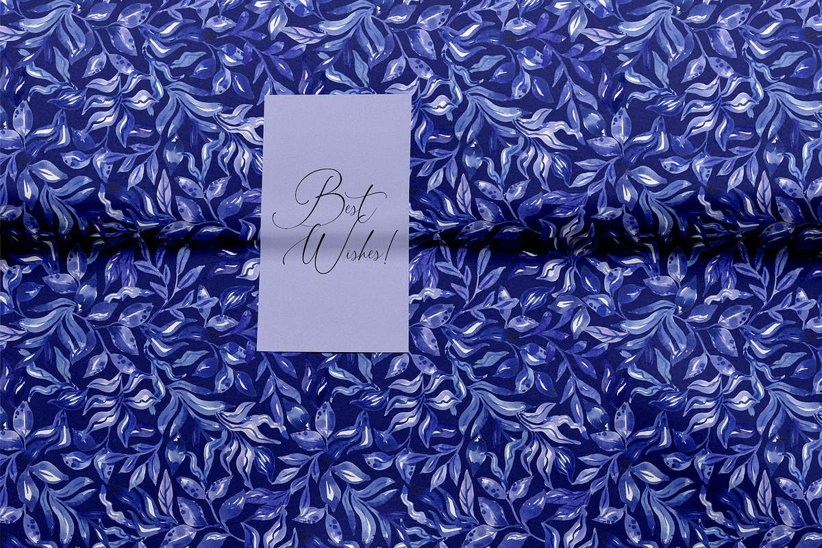 Blue Watercolor Foliage Repeat Print, a Pattern Graphic by SirenaArt (Photo 17 of 17)