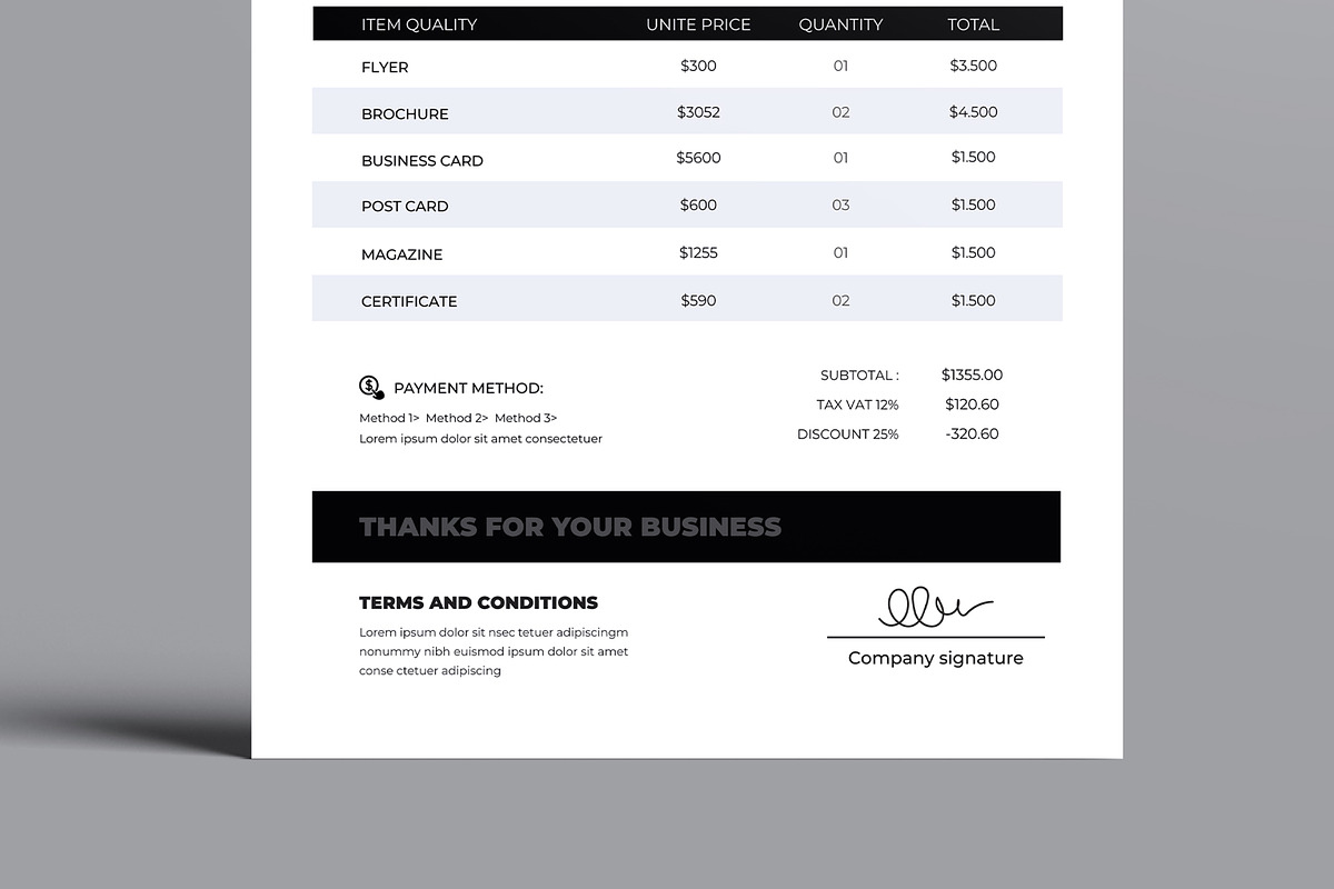 Minimal Invoice Layout, a Stationery Template by MightyDesign (Photo 3 of 8)