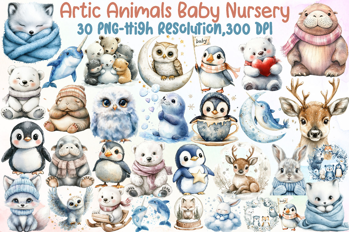 Artic Animals Baby Nursery Cliparts, an Illustration by Sublimation Artist (Photo 1 of 6)