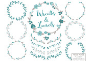 Vintage Blue Vector Flower Wreaths, an Illustration by Amanda Ilkov (Thumbnail 1 of 3)