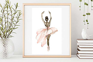 Watercolor Dancing Balerina