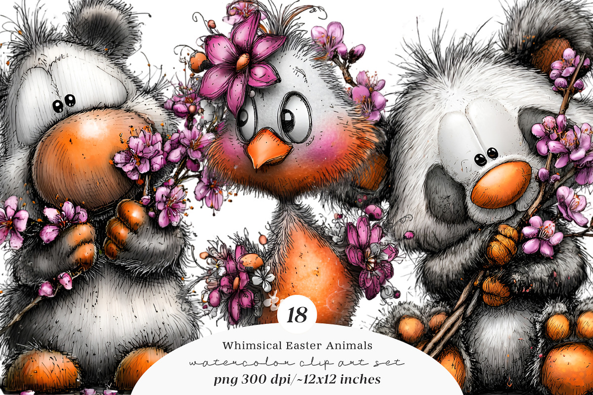 Whimsical Easter Animals Clipart, an Illustration by SinaCreation (Photo 1 of 11)