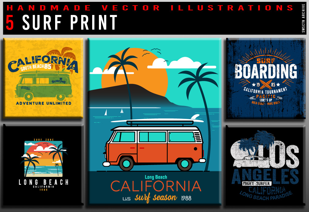 Vector Surf Print Set by Swsctn  Creative Market