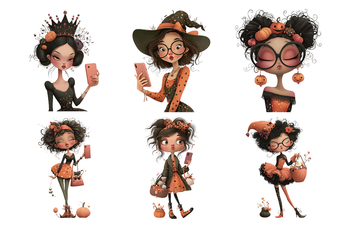 Woman Halloween Selfie Clipart, a Seasonal Illustration by Daily.Designs (Photo 5 of 5)