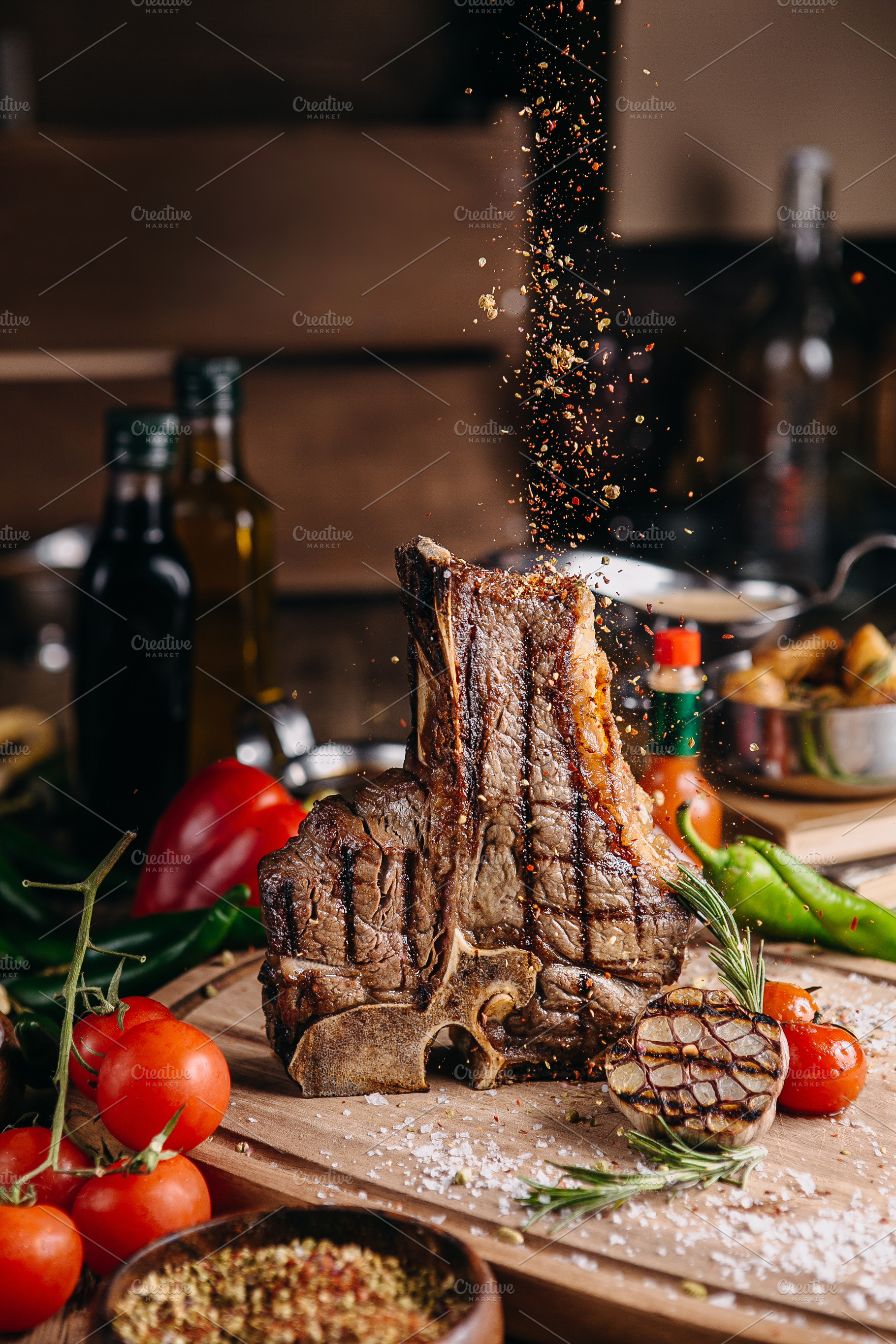 T-bone steak and spices, a Food & Drink Photo by Fargana