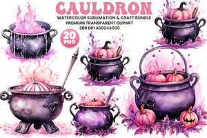 Halloween Pink Cauldron PNG Bundle