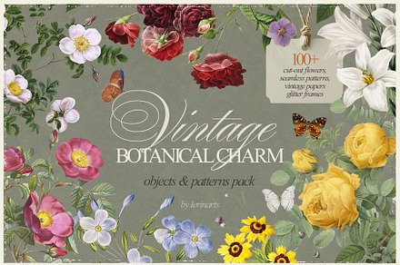 Vintage Botanical Charm Collage Pack