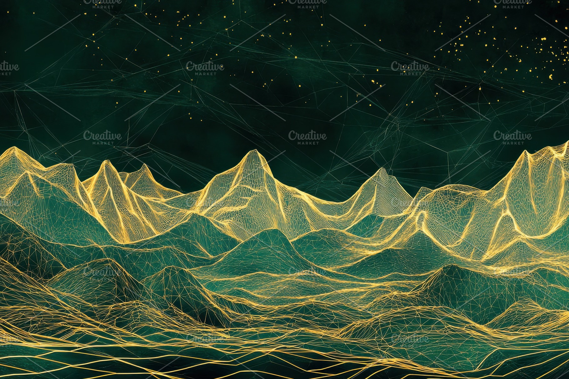 Golden Mountainscape Abstract Networ, a Photo by Pixeness Studio
