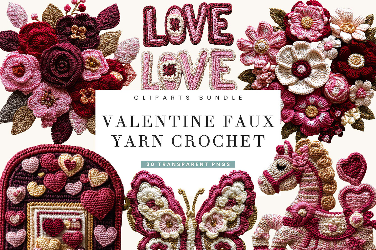 Valentine Faux Yarn Crochet Clipart, a Seasonal Illustration by BusyDaydesign (Photo 1 of 9)