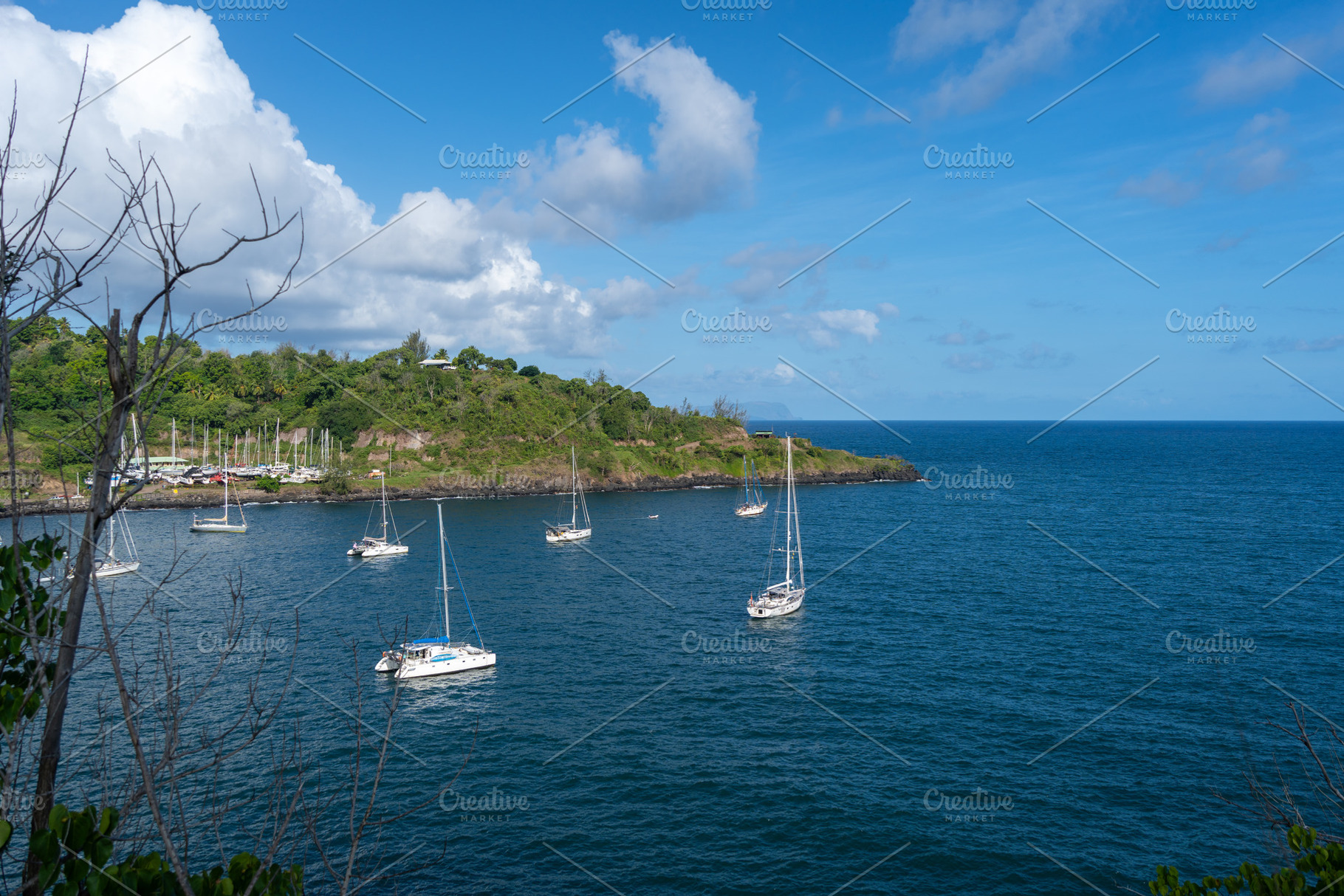 Sailboats anchored in Atuona Bay, Hiva Oa, French Polynesia, Mar, a Nature Photo by GoodGoods