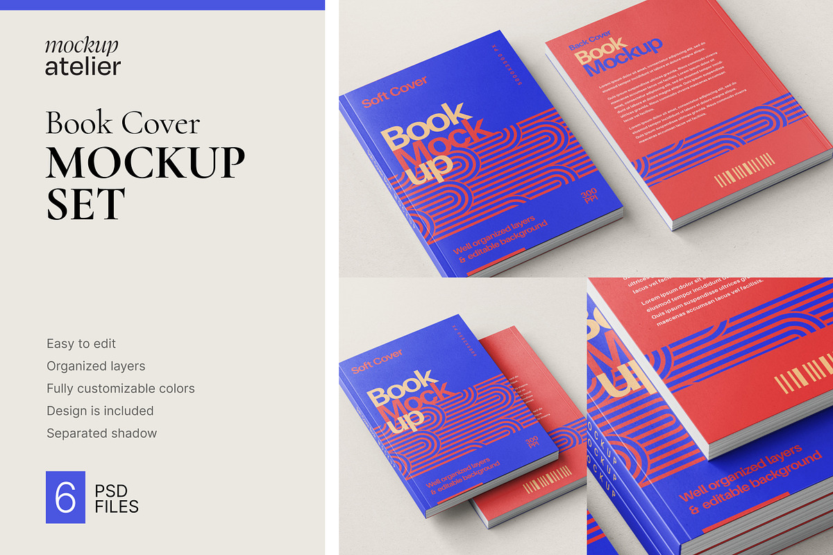 Book Cover Mockup Set, a Books & Magazine Mockup by mockupatelier (Photo 1 of 9)