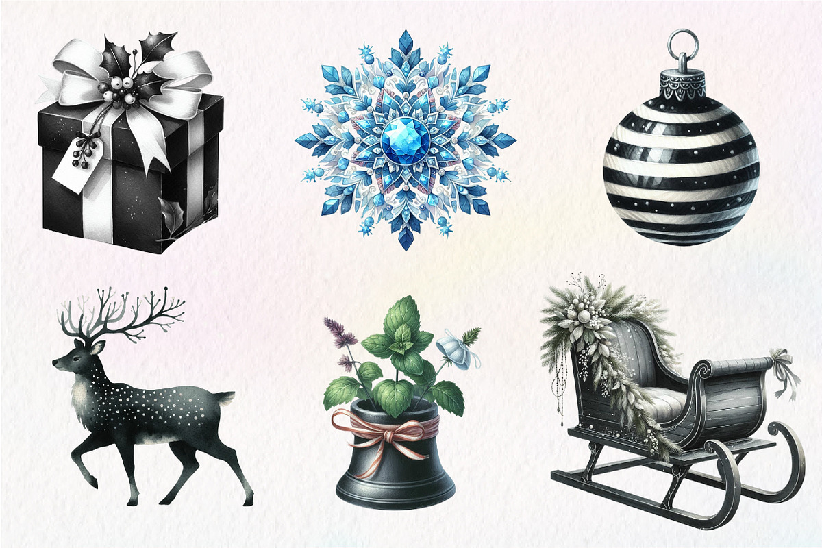 Black and White Christmas Clipart, an Illustration by CreationArt (Photo 3 of 5)