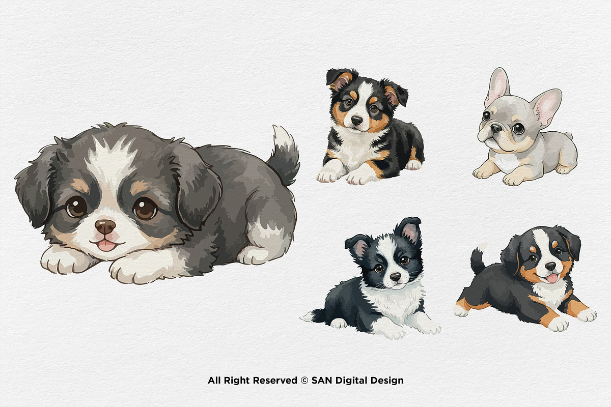 15 Bundle Watercolor Puppy Dog Baby, an Animal Illustration by Morspective (Photo 6 of 8)