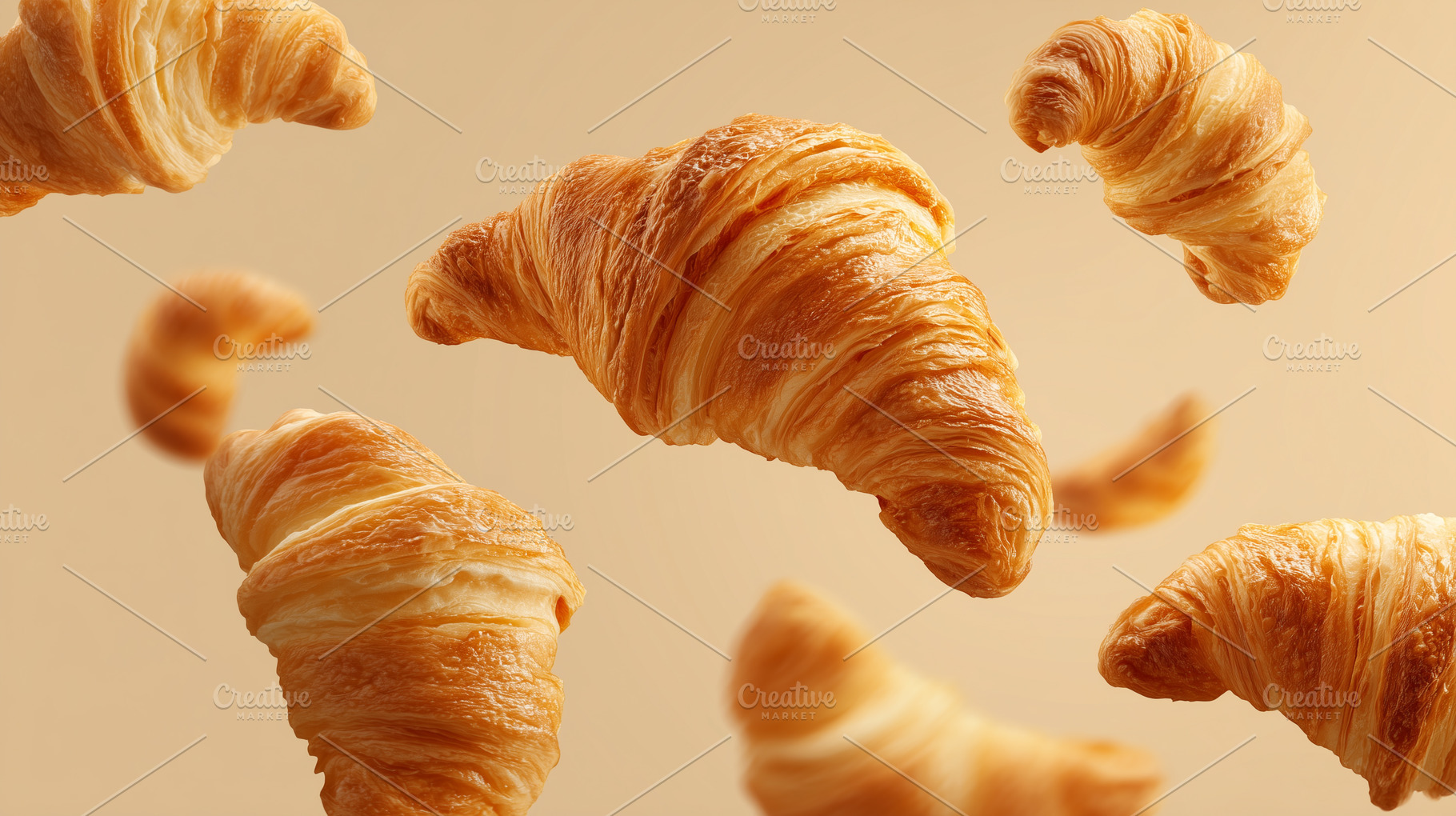 Golden, flaky croissants floats, a Food & Drink Photo by MistyDay