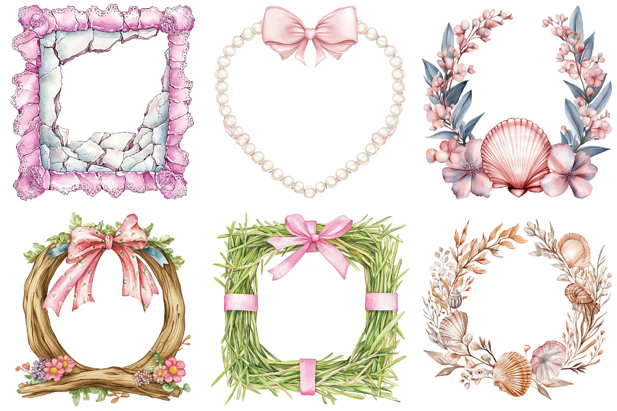 Coquette Coastal Summer Frame Bundle, an Illustration by Watercolor design (Photo 3 of 5)