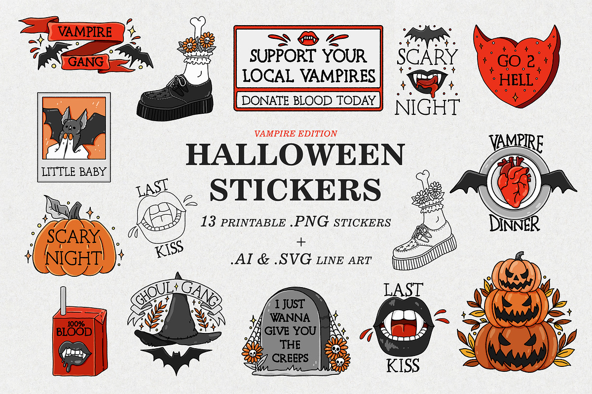 Halloween Vampire stickers PNG, SVG, a Seasonal Illustration by ...