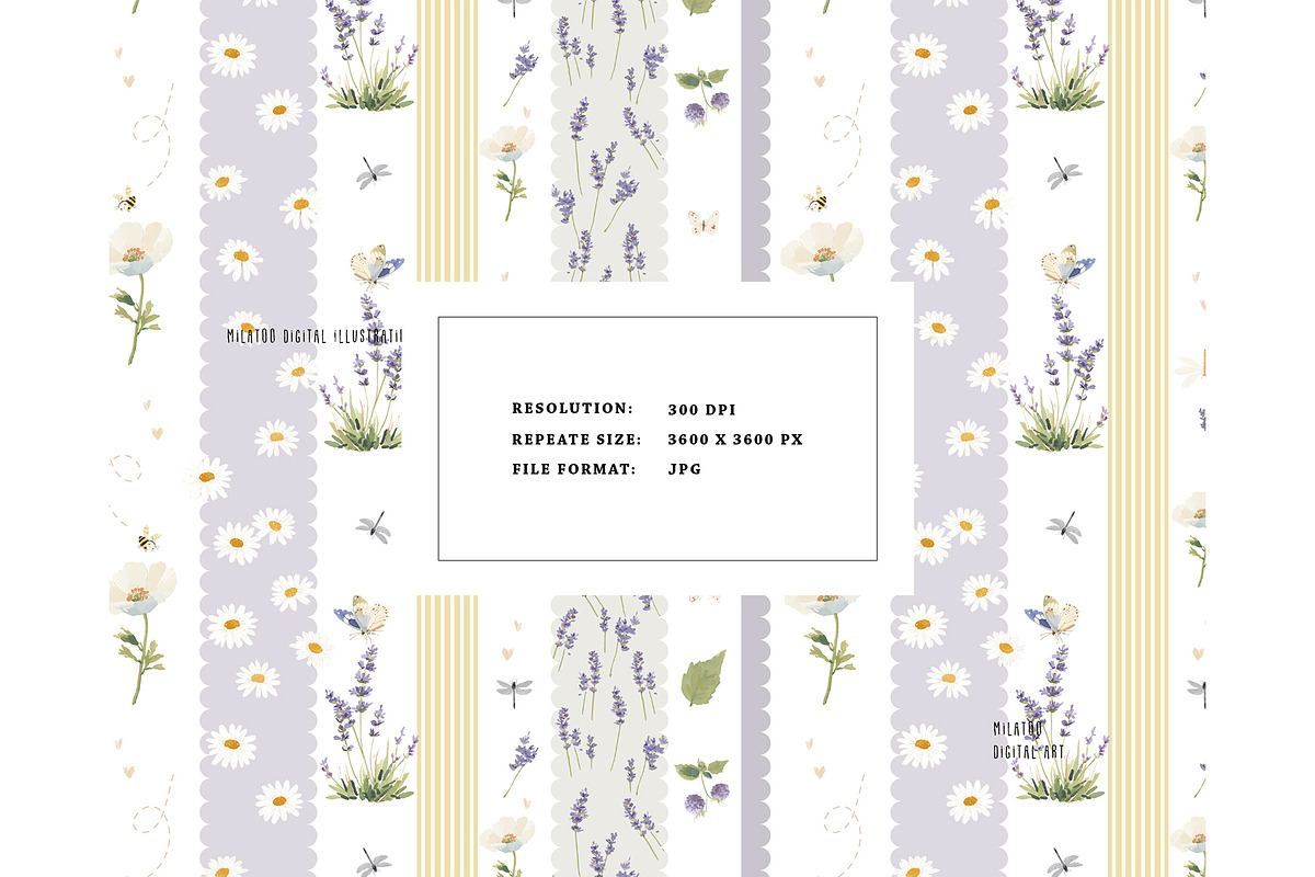 Lavender Daisy Flower Meadow pattern, a Pattern Graphic by Milatoo (Photo 3 of 3)