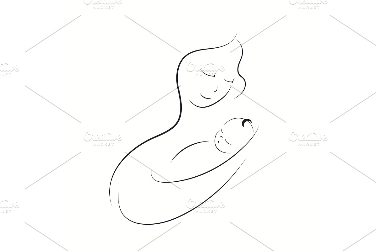 Mother and baby line drawing, a Person Illustration by sceptical cactus