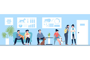 Pets owners in veterinary clinic, a Graphic by LadadikArt