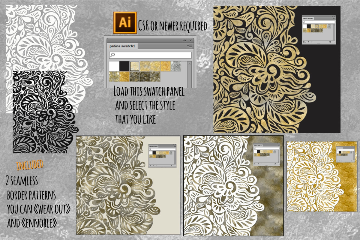 Illustrator Majestic patina swatches, a Palette Add-On by Seamless and more stuff (Photo 2 of 5)