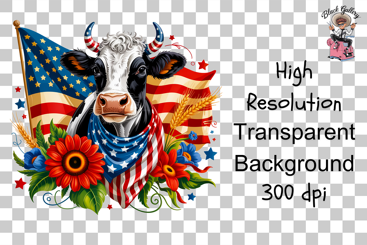 4th of July Cute Cow PNG Bundle, an Illustration by Clipart Bloom (Photo 11 of 11)