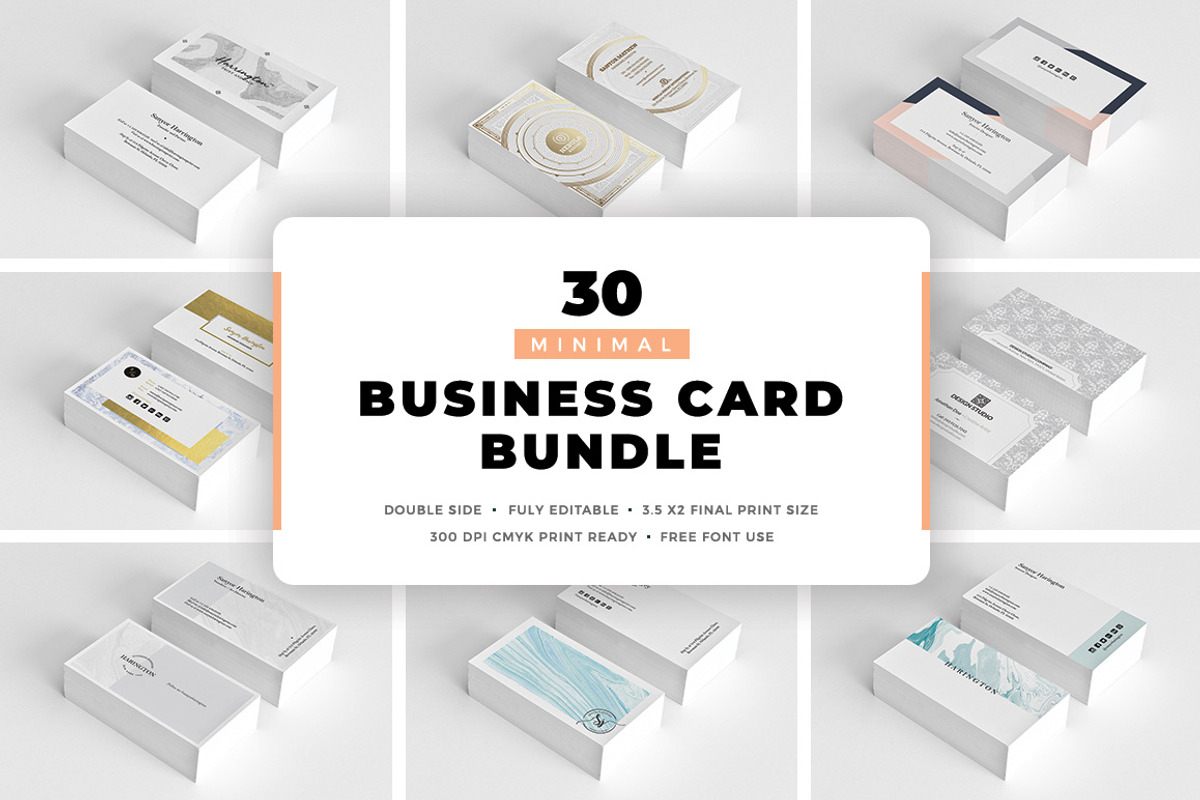 30 Minimal Business Cards Bundle, a Business Card Template by GraphicsEgg (Photo 1 of 32)