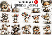 Whimsical Birthday Animals Clipart, an Animal Illustration by Watercolor design (Thumbnail 1 of 5)