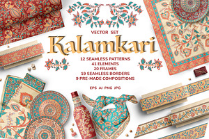 KALAMKARI. Vector Set Ornaments.