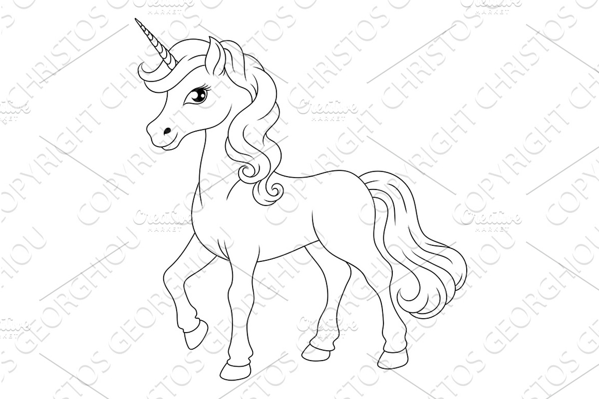 Unicorn Horn Horse Animal Cartoon, an Animal Illustration by Christos Georghiou