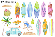 Surfing watercolor clip art, a Background Graphic by GoodFairyClipArt (Thumbnail 2 of 2)