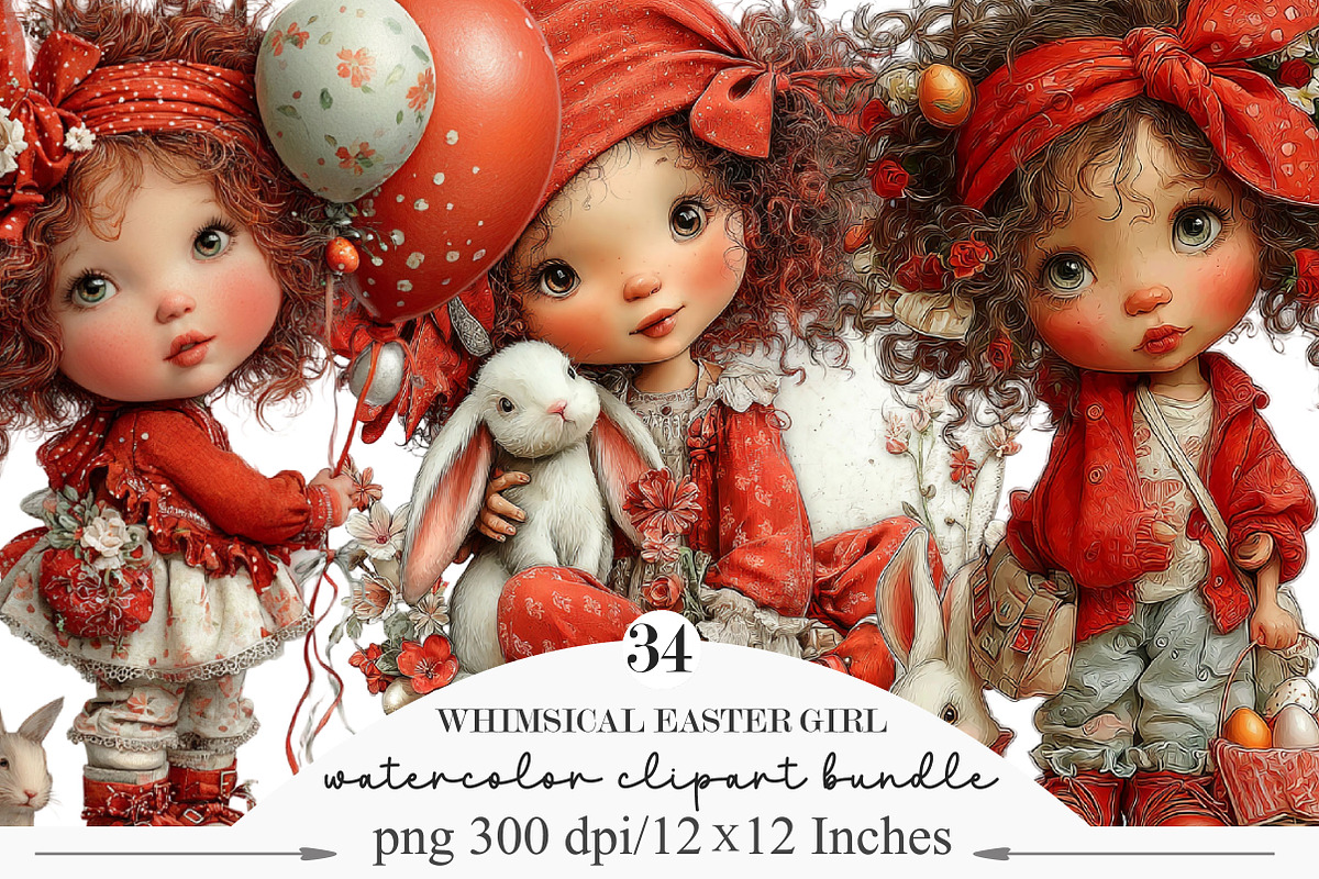 Whimsical Easter Girl Clipart, an Illustration by Designking (Photo 1 of 5)