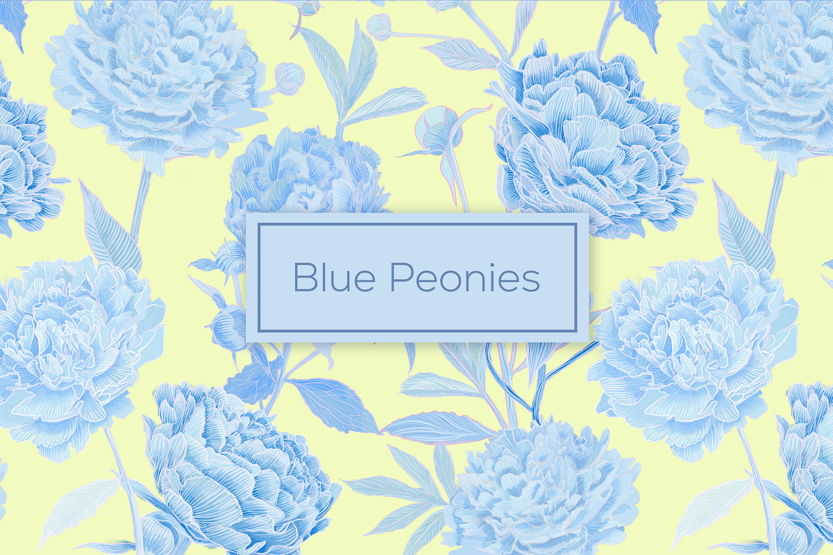 Blue Peonies seamless patterns, a Pattern Graphic by ANAKOTO (Photo 1 of 16)