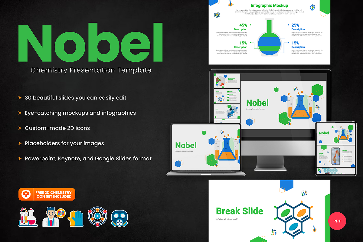 Chemistry PowerPoint Template, a Presentation Template by Flat Icons