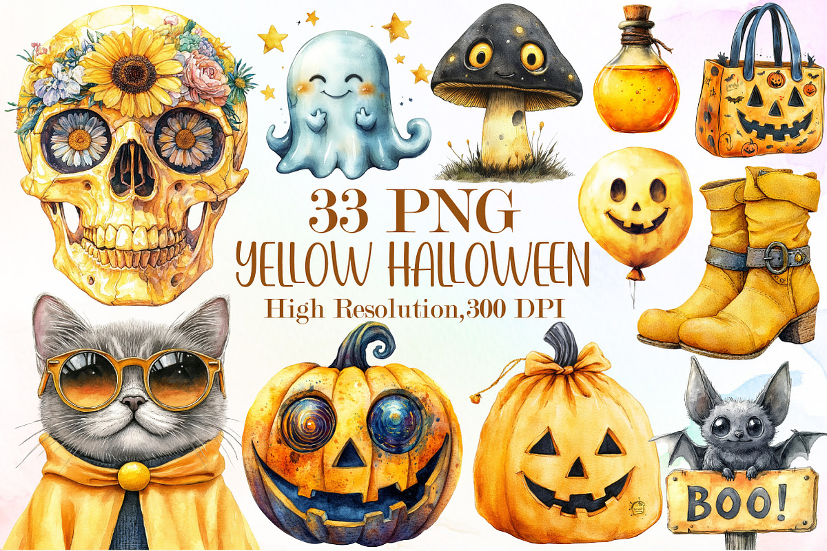 Yellow Retro Halloween Clipart, an Illustration by Sublimation Artist (Photo 1 of 6)