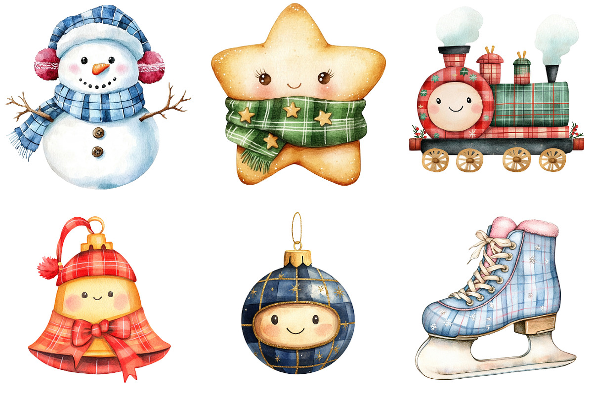 Kawaii Plaid Christmas Clipart, a Seasonal Illustration by CitraGraphics (Photo 2 of 9)