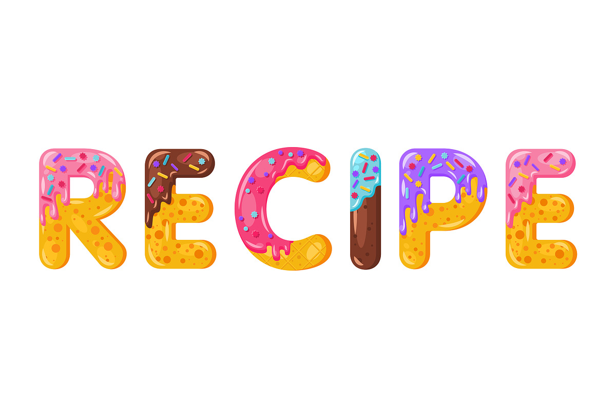 Donut cartoon recipe biscuit letters, a Templates & Theme by IMG Visuals