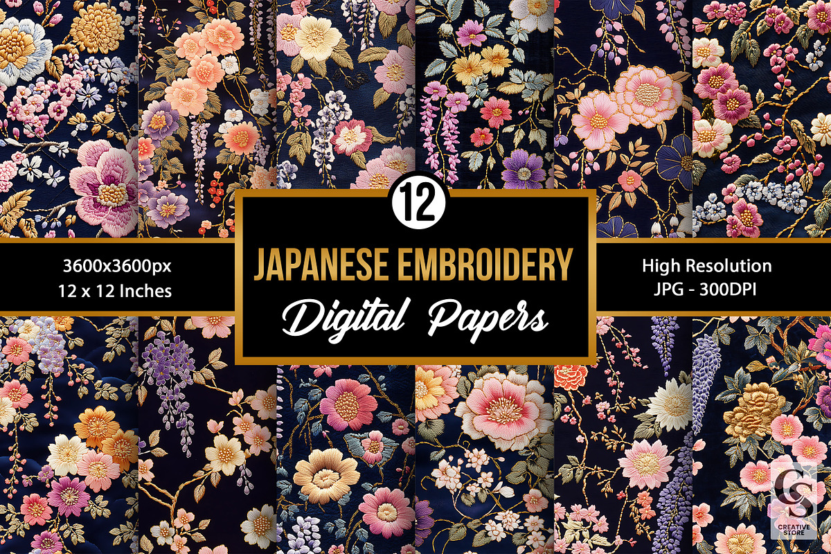 Japanese Floral Embroidery Pattern, a Pattern Graphic by Creative Store (Photo 1 of 5)