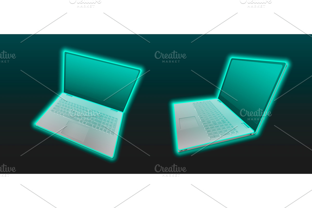 Laptop mockup with neon glow effect, a Technology Illustration by art PVP - market