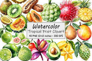 Tropical Fruit Clipart, an Illustration by Design Market